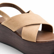 Criss-Cross Slingback Platform Sandals - Beige