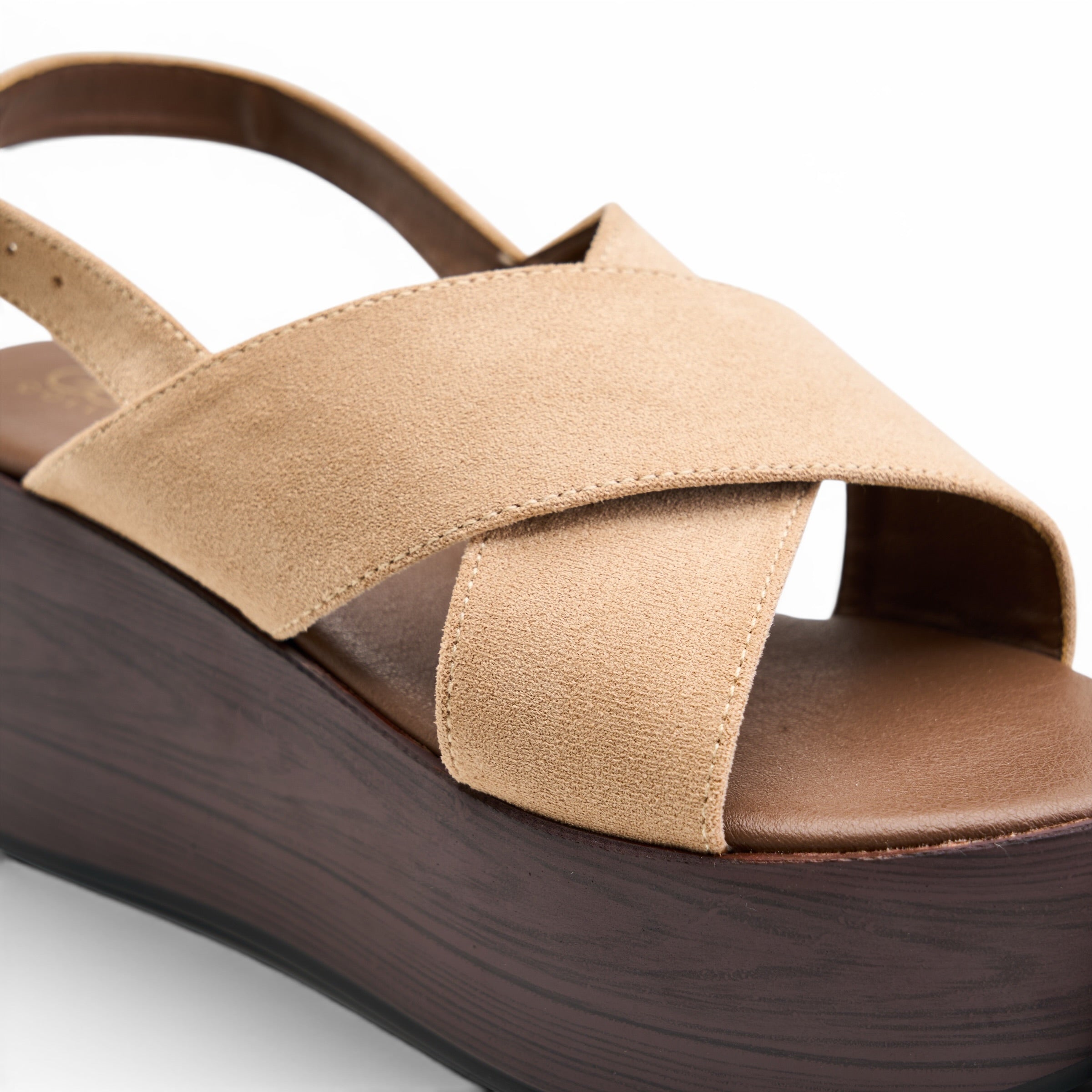 Criss-Cross Slingback Platform Sandals - Beige