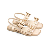 Multi-Strap Grommet Flat Sandals - Beige