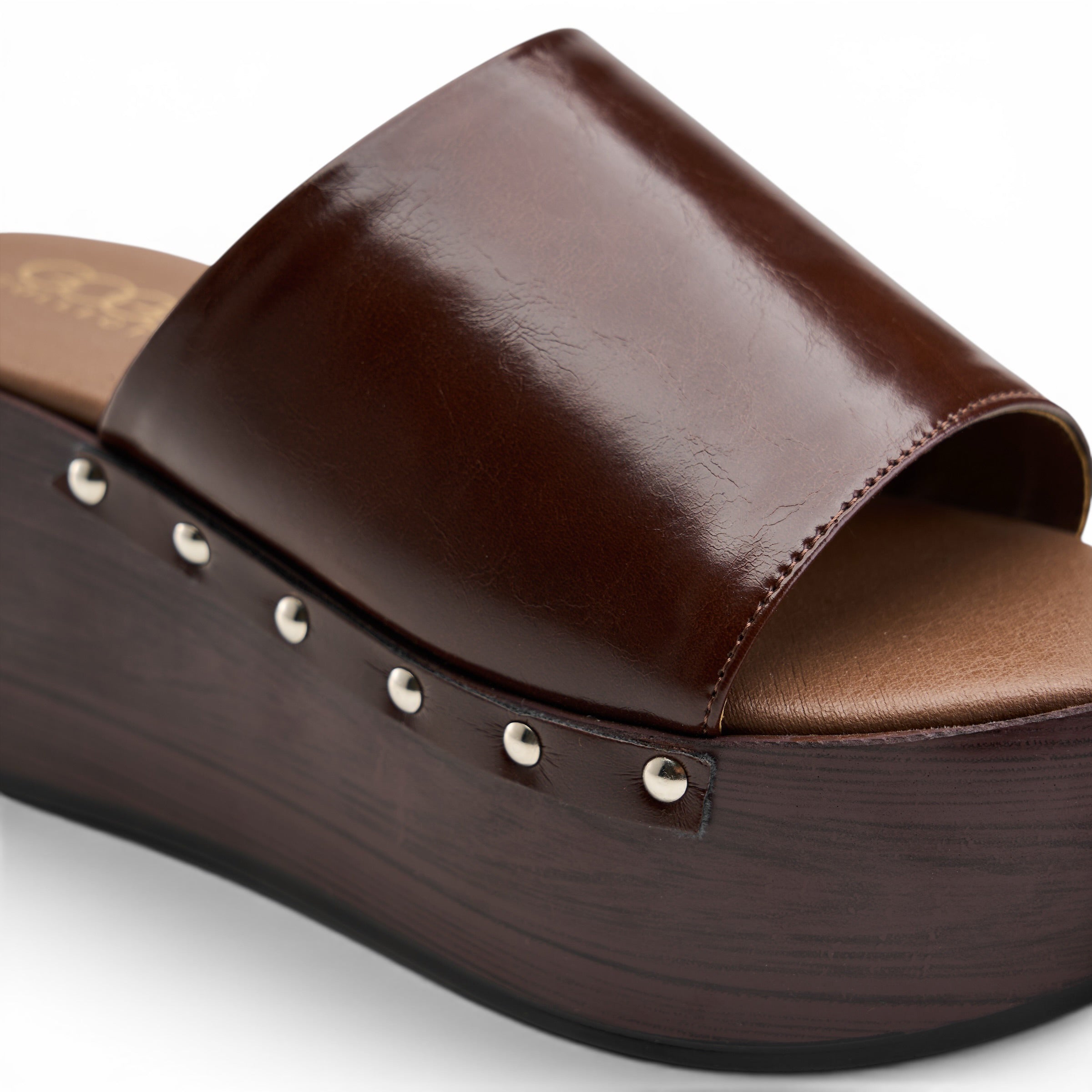 Wooden Platform Slide Sandals - Brown