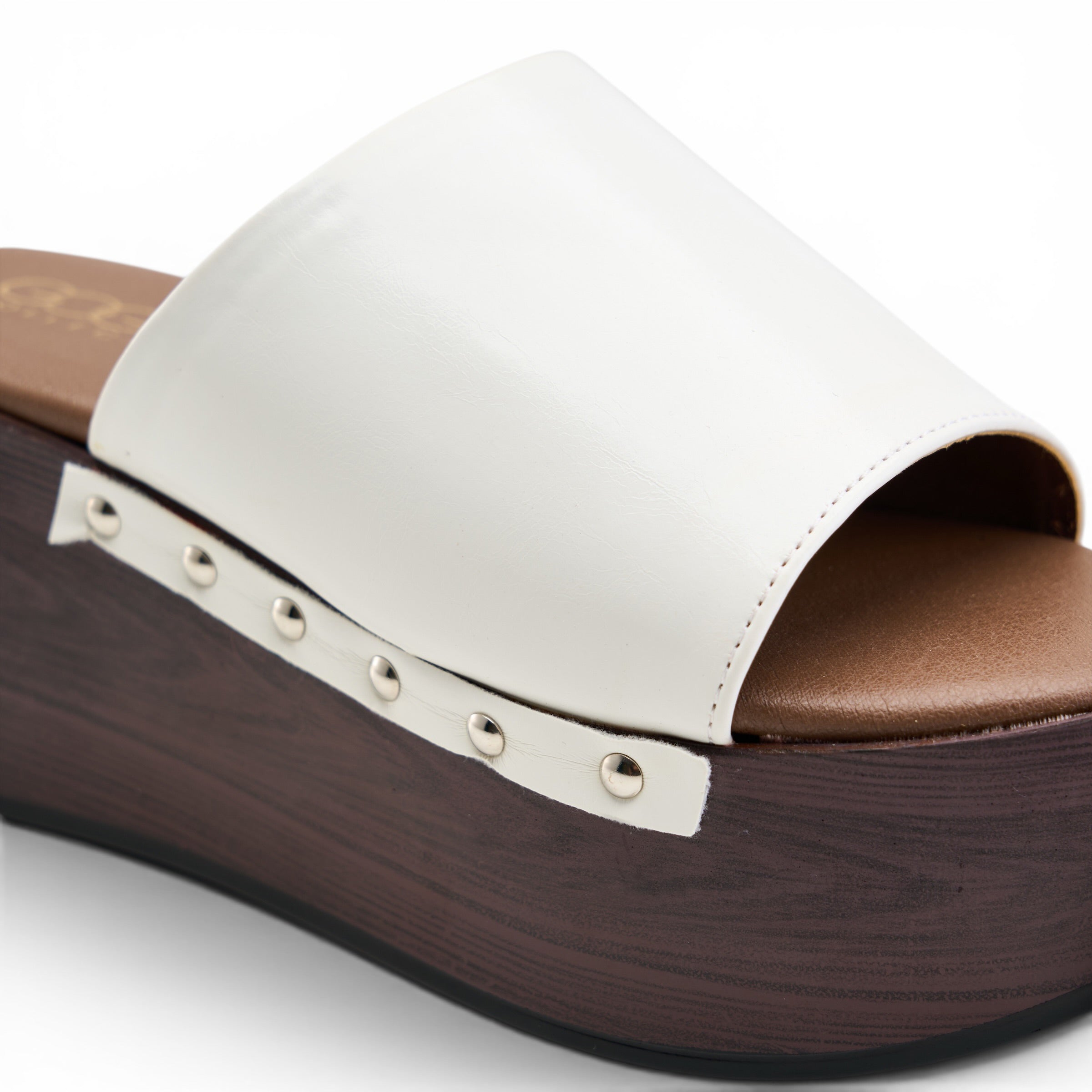 Wooden Platform Slide Sandals - White