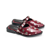 Metal Studded Flat Mules - Maroon
