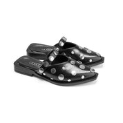 Metal Studded Flat Mules - Black