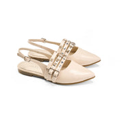 Multi-Strap Grommet Slingback Flats - Beige