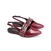 Multi-Strap Grommet Slingback Flats - Maroon