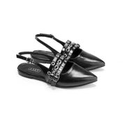 Multi-Strap Grommet Slingback Flats - Black