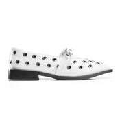 Studded Strap Pointed Toe Flats - White