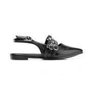 Multi-Strap Grommet Slingback Flats - Black