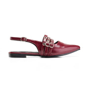Multi-Strap Grommet Slingback Flats - Maroon