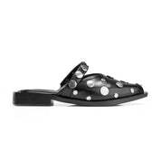 Metal Studded Flat Mules - Black