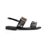 Multi-Strap Grommet Flat Sandals - black