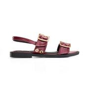 Multi-Strap Grommet Flat Sandals - Maroon