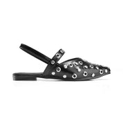 Perforated Vamp Pointed Mules - Black