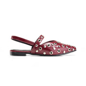 Perforated Vamp Pointed Mules - Maroon