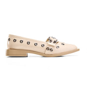 Modern Eyelet Accent Pointed Flats - Beige