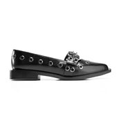 Modern Eyelet Accent Pointed Flats - Black