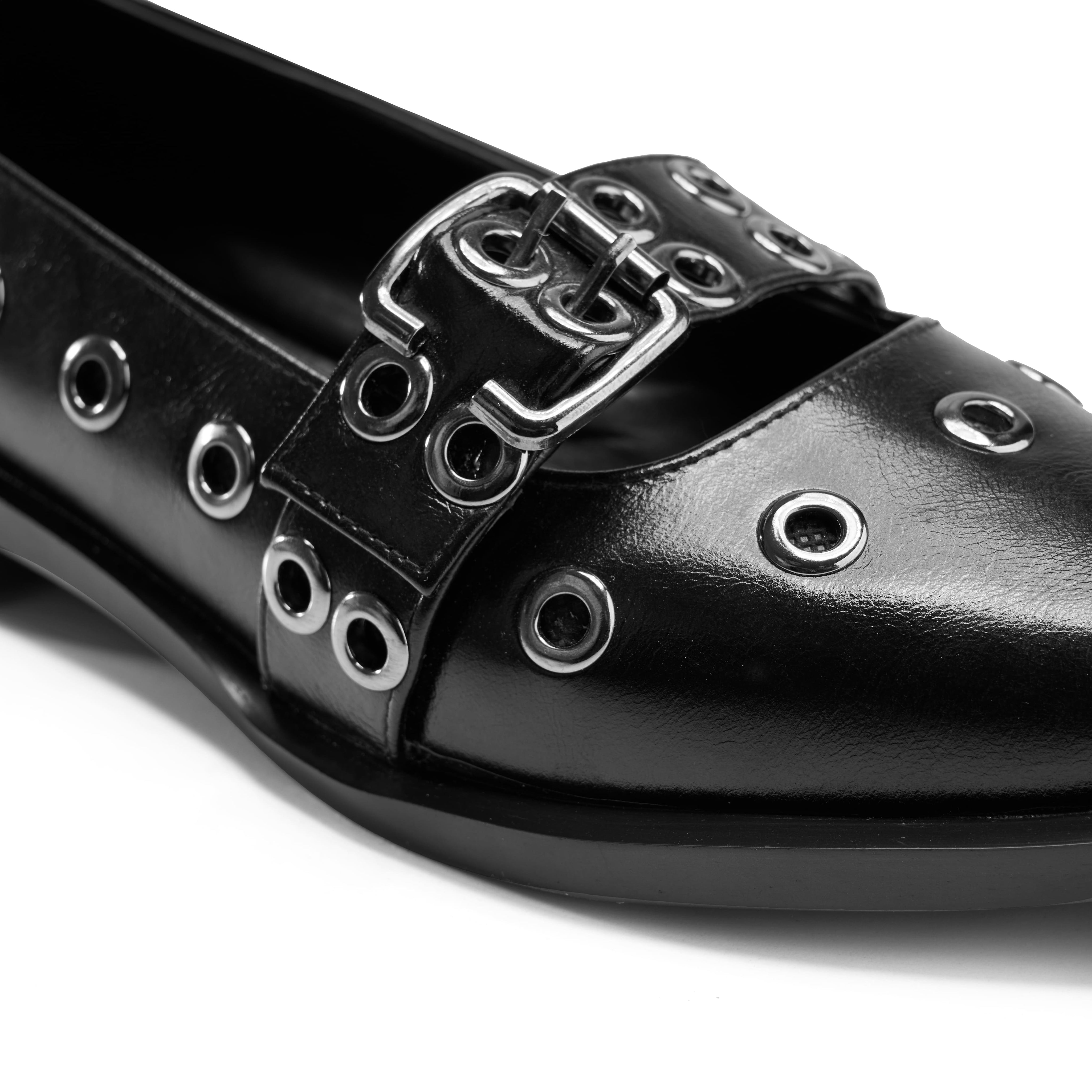 Modern Eyelet Accent Pointed Flats - Black