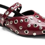 Perforated Vamp Pointed Mules - Maroon