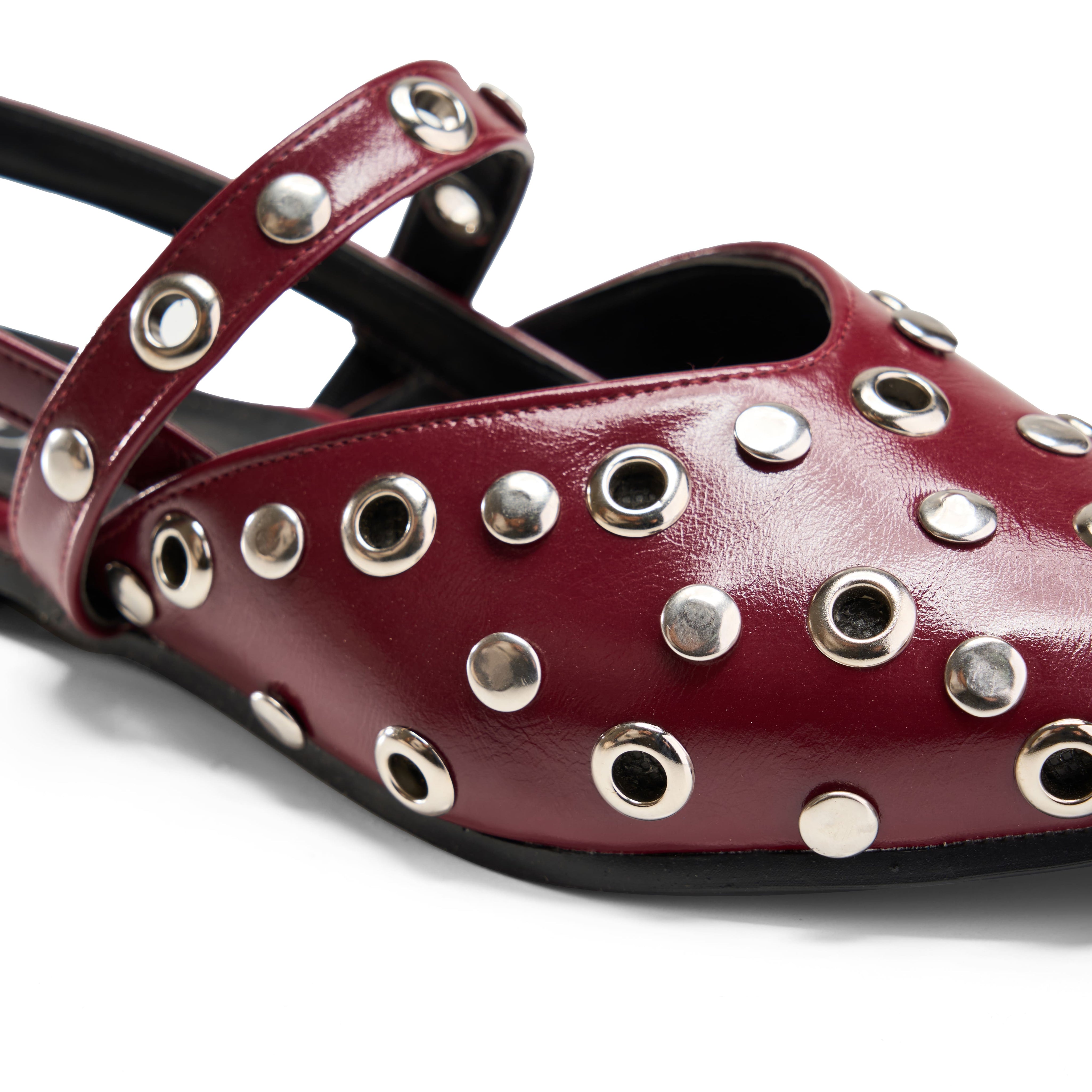 Perforated Vamp Pointed Mules - Maroon
