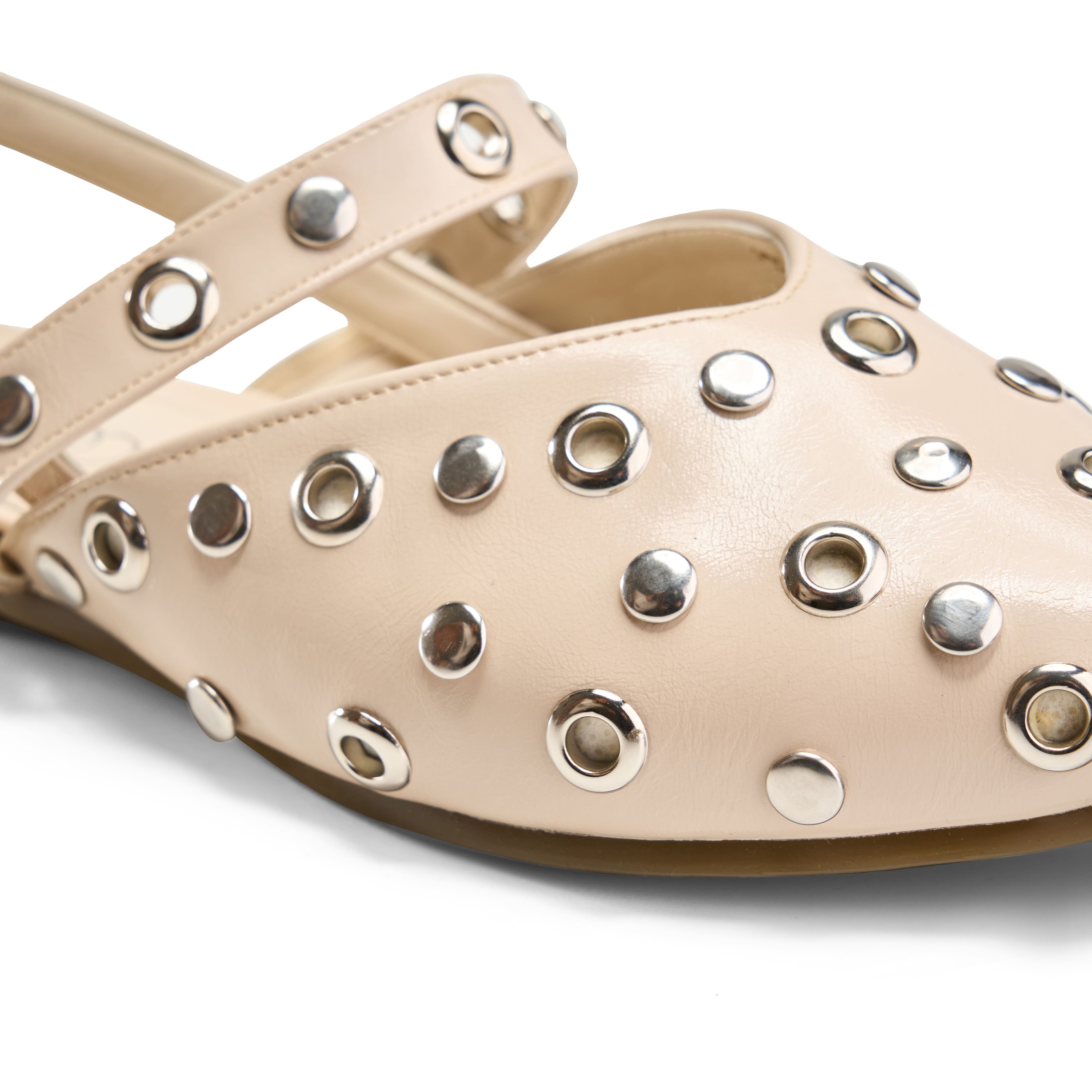 Perforated Vamp Pointed Mules - Beige