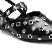 Perforated Vamp Pointed Mules - Black