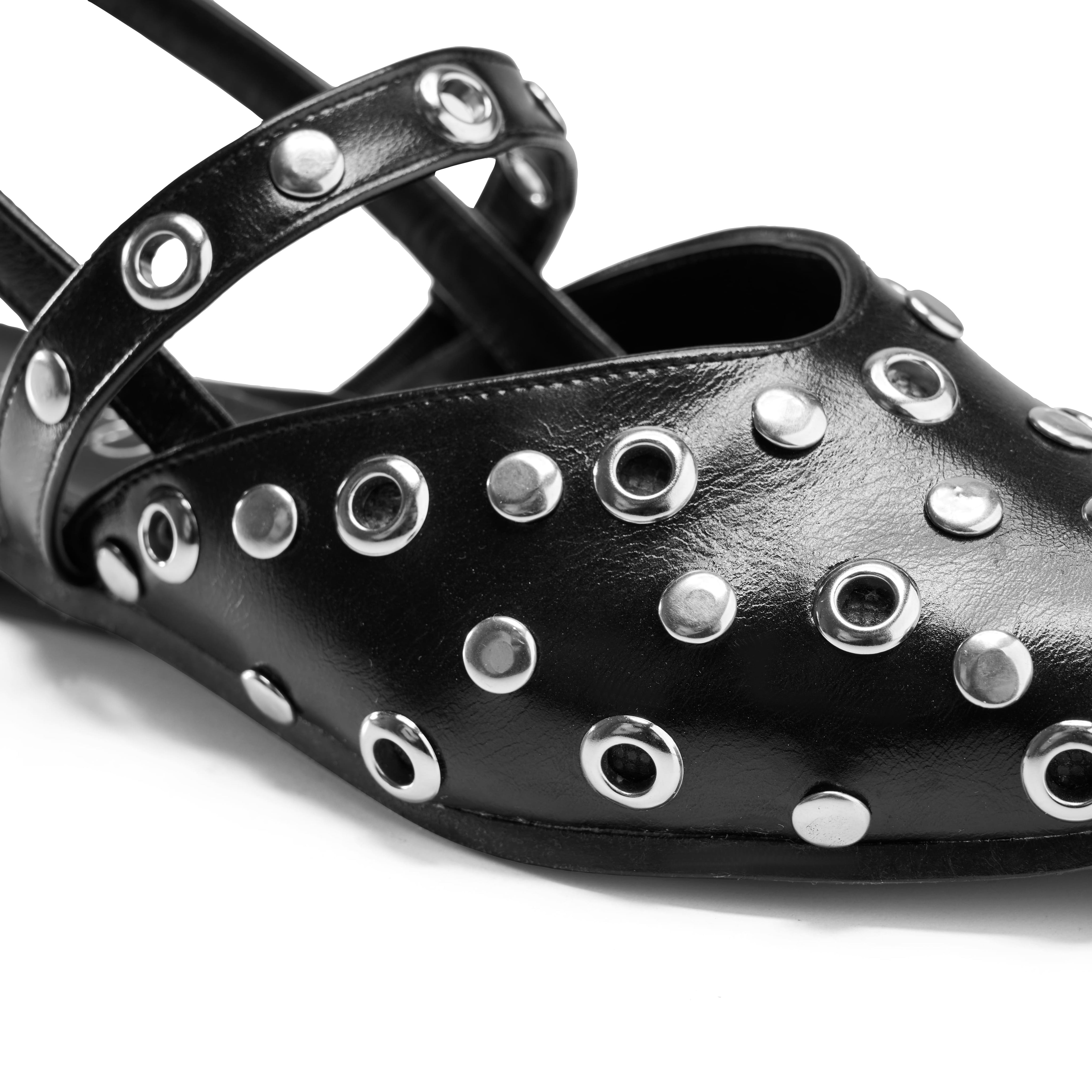 Perforated Vamp Pointed Mules - Black