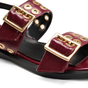 Multi-Strap Grommet Flat Sandals - Maroon