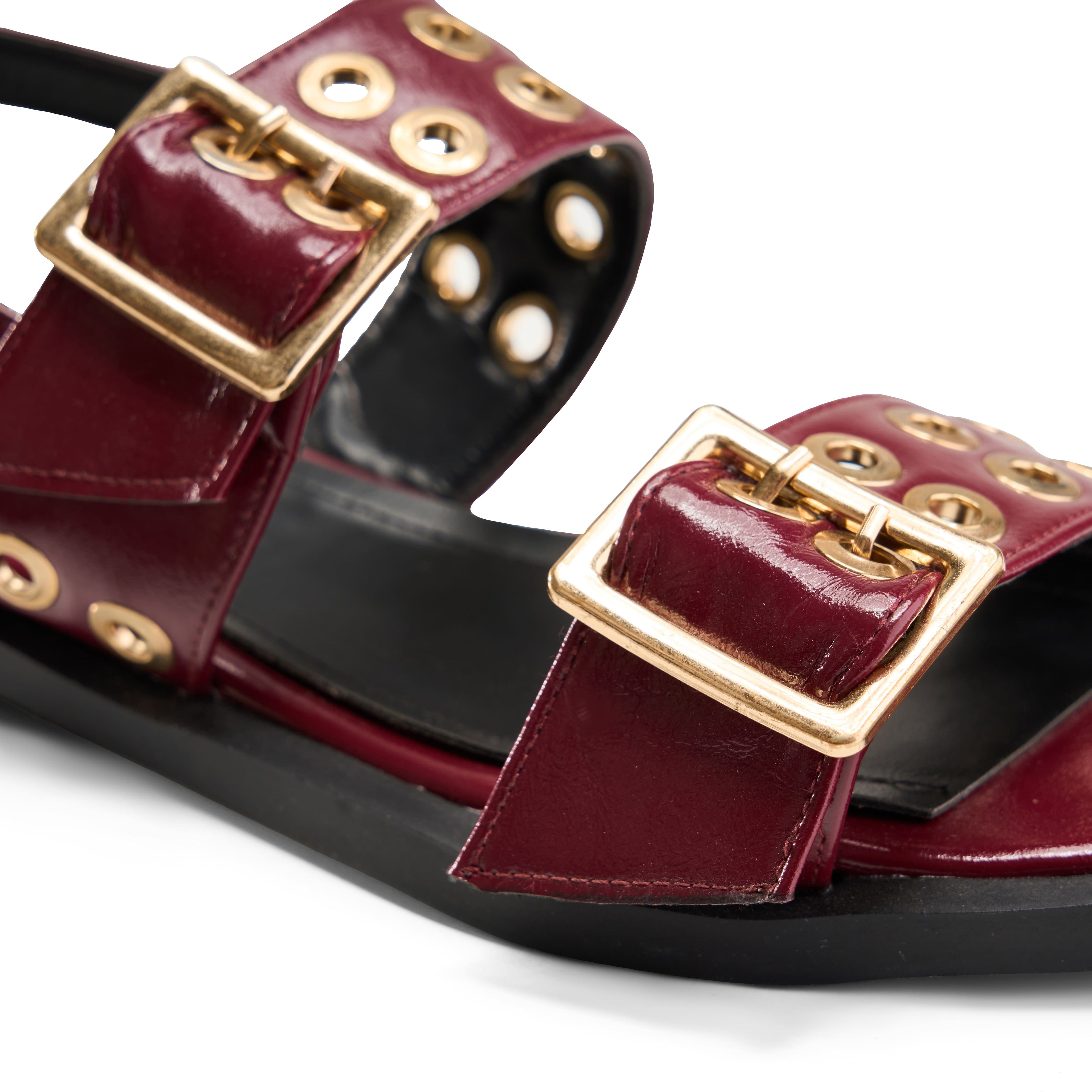 Multi-Strap Grommet Flat Sandals - Maroon