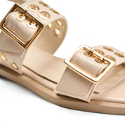 Multi-Strap Grommet Flat Sandals - Beige