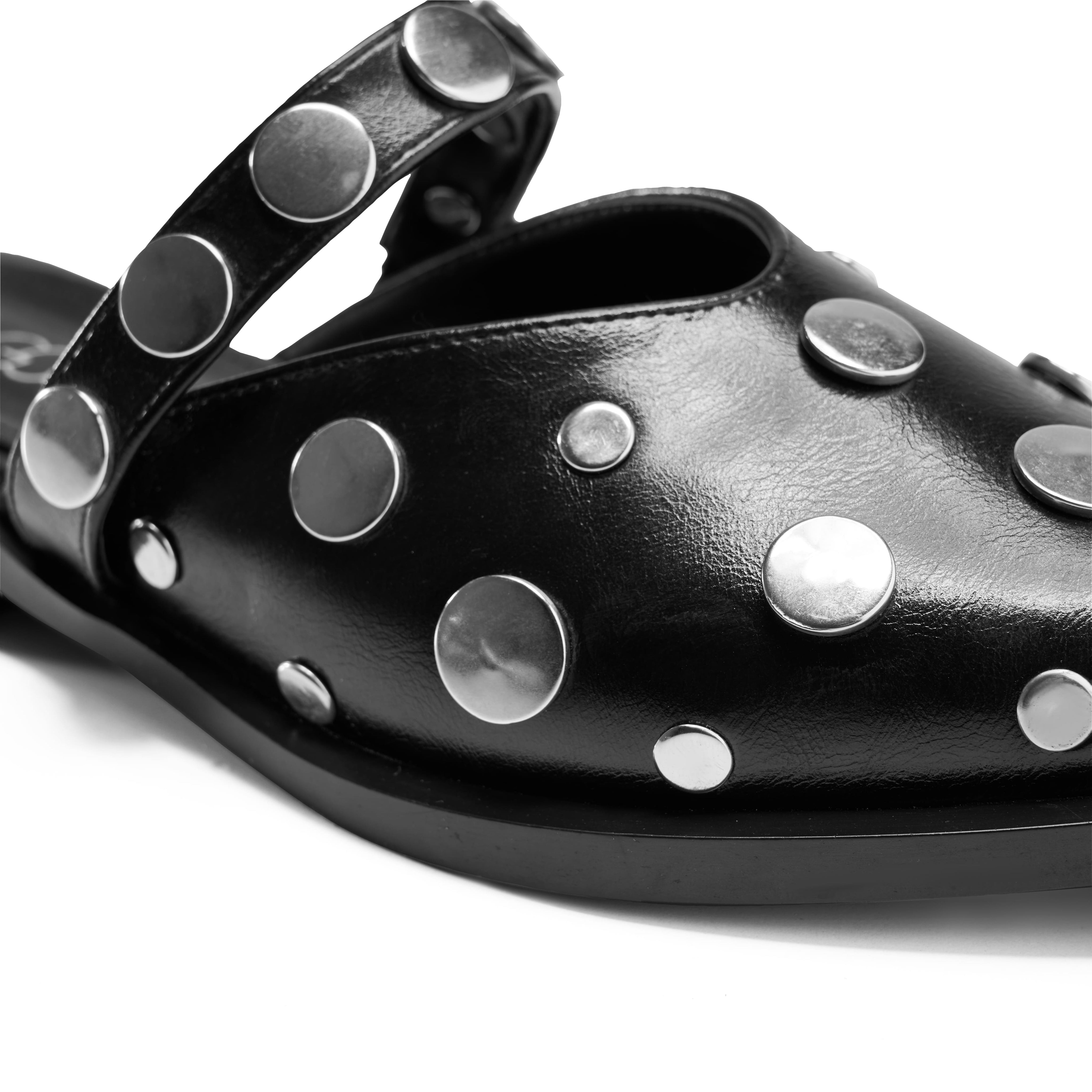 Metal Studded Flat Mules - Black