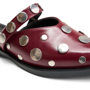 Metal Studded Flat Mules - Maroon