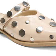 Metal Studded Flat Mules - Beige