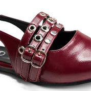 Multi-Strap Grommet Slingback Flats - Maroon