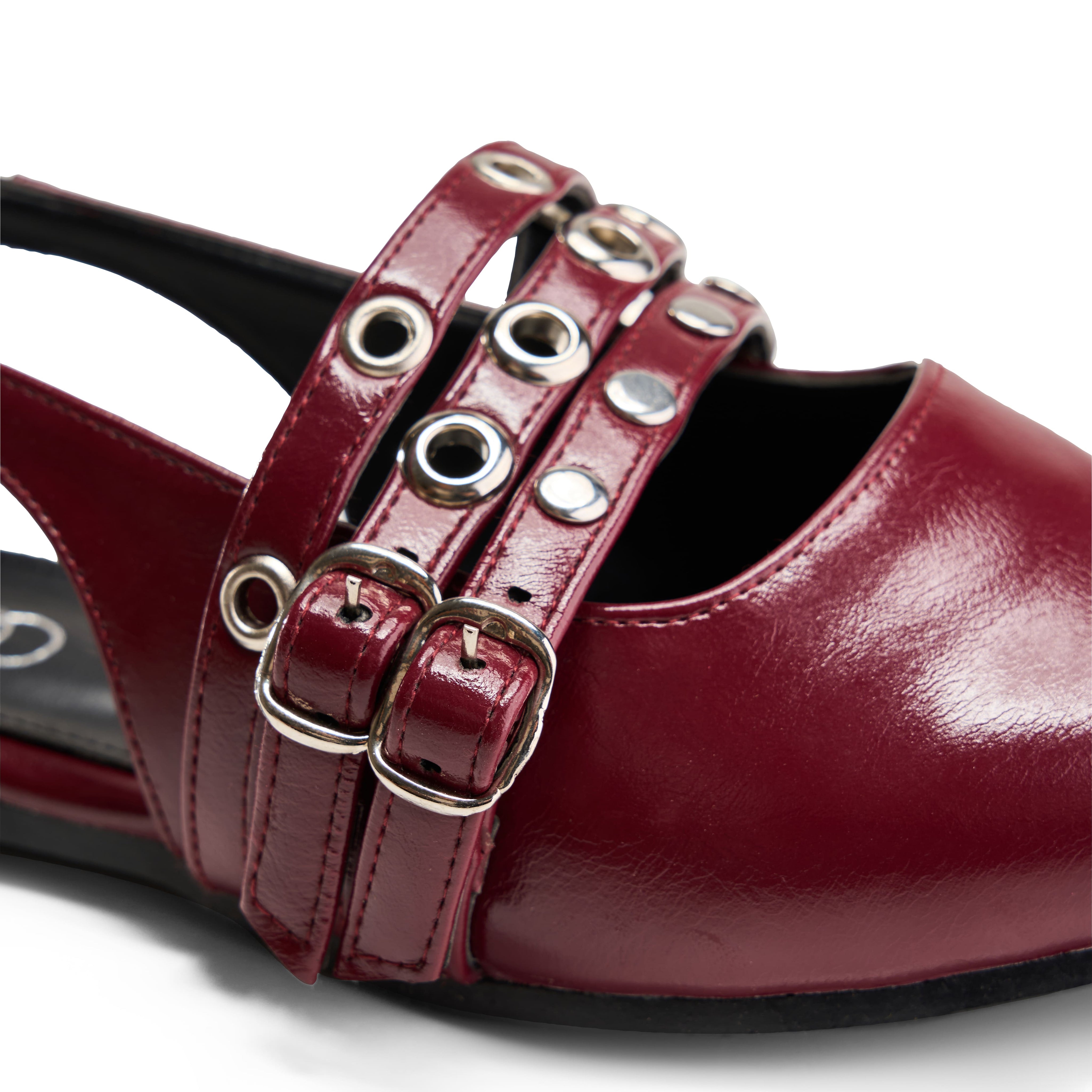 Multi-Strap Grommet Slingback Flats - Maroon