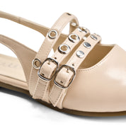 Multi-Strap Grommet Slingback Flats - Beige