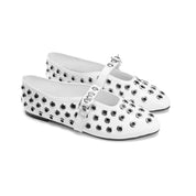 Geometric Eyelet Ballet Flats - White