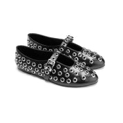 Geometric Eyelet Ballet Flats - Black