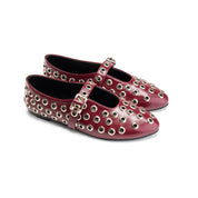 Geometric Eyelet Ballet Flats - Maroon