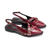 Cross-Strap Grommet Detail Slingback Flats - Maroon