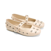 Textured Wide Strap Flat Slides - Beige