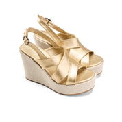 Dual Strap Textured Sole Edge Slides - gold
