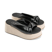Two-Strap Textured Flatform Heels - Black