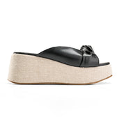 Two-Strap Textured Flatform Heels - Black