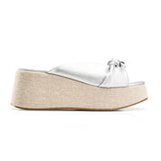 Two-Strap Textured Flatform Heels - Silver