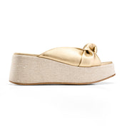 Two-Strap Textured Flatform Heels - Gold
