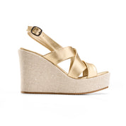 Dual Strap Textured Sole Edge Slides - gold