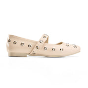 Textured Wide Strap Flat Slides - Beige