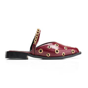 Chain Trim Perforated Mules - Maroon