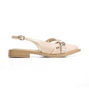 Cross-Strap Grommet Detail Slingback Flats - Beige