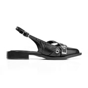Cross-Strap Grommet Detail Slingback Flats - Black